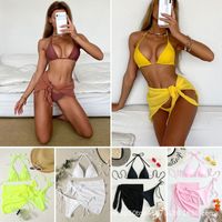 Mujeres Color Sólido Juego De 3 Piezas Bikinis Traje De Baño main image 6