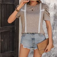 Women's T-shirt Short Sleeve T-Shirts Lace Vacation Solid Color main image 4