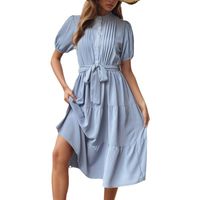 Women's Regular Dress Simple Style Standing Collar Short Sleeve Solid Color Midi Dress Selfie main image 5