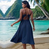 Women's Regular Dress Elegant V Neck Backless Sleeveless Solid Color Midi Dress Daily Beach main image 3