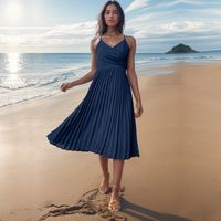 Women's Regular Dress Elegant V Neck Backless Sleeveless Solid Color Midi Dress Daily Beach main image 4
