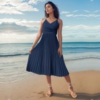 Women's Regular Dress Elegant V Neck Backless Sleeveless Solid Color Midi Dress Daily Beach main image 5