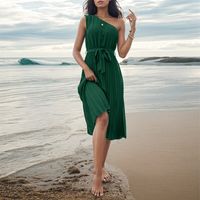 Women's Regular Dress Elegant Oblique Collar Sleeveless Solid Color Knee-Length Casual Daily Beach main image 1
