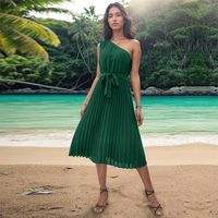Women's Regular Dress Elegant Oblique Collar Sleeveless Solid Color Knee-Length Casual Daily Beach main image 3