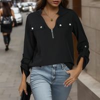 Women's Cardigan Long Sleeve Blouses Zipper Elegant Solid Color main image 6