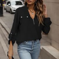 Women's Cardigan Long Sleeve Blouses Zipper Elegant Solid Color main image 4