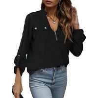 Women's Cardigan Long Sleeve Blouses Zipper Elegant Solid Color main image 2