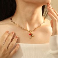 Copper 18K Gold Plated IG Style Letter Handmade Enamel Inlaid Zircon Necklace main image 4