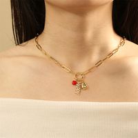 Copper 18K Gold Plated IG Style Letter Handmade Enamel Inlaid Zircon Necklace main image 1