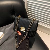 Women's Pu Leather Stripe Solid Color Classic Style Square Lock Clasp Crossbody Bag main image 4