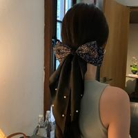 Women's Elegant Sweet Bow Knot Cloth Pearl Hair Clip Hair Tie main image 4