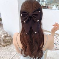 Women's Simple Style Bow Knot Cloth Rhinestones Pearl Hair Clip main image 4