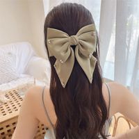 Women's Simple Style Bow Knot Cloth Rhinestones Pearl Hair Clip main image 2