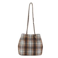 Women's Woolen Plaid Classic Style Square Magnetic Buckle Crossbody Bag sku image 2