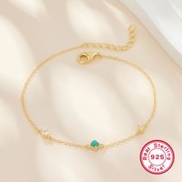 Sterling Silver 18K Gold Plated IG Style Paper Clip Round Inlay Turquoise Zircon Bracelets main image 4
