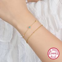 Sterling Silver 18K Gold Plated IG Style Paper Clip Round Inlay Turquoise Zircon Bracelets main image 6