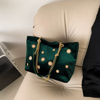 Women's Gold Velvet Round Dots Elegant Square Zipper Shoulder Bag main image 5