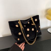 Women's Gold Velvet Round Dots Elegant Square Zipper Shoulder Bag main image 3