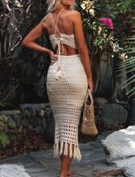 Outdoor Daily Beach Women's Vacation Solid Color Polyacrylonitrile Fiber Tassel Skirt Sets main image 6