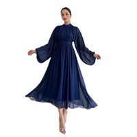 Women's Regular Dress Elegant Round Neck Zipper Long Sleeve Solid Color Midi Dress Daily main image 3