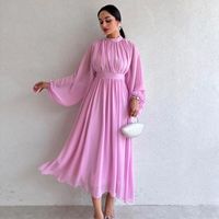 Women's Regular Dress Elegant Round Neck Zipper Long Sleeve Solid Color Midi Dress Daily main image 2