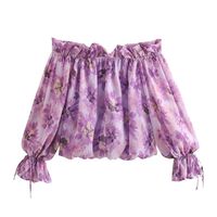 Women's Blouse Long Sleeve Blouses Printing Lettuce Trim Elegant Streetwear Flower main image 3