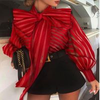 Women's Blouse Long Sleeve Blouses Printing Bowknot Elegant Solid Color main image 1