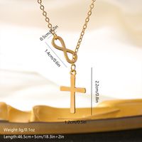 304 Stainless Steel Gold Plated Elegant Vintage Style Plating Inlay Cross Number Roman Numeral Rhinestones Pendant Necklace main image 2