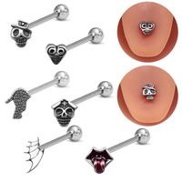 1 Piece Tongue Rings Hip-Hop Exaggerated Punk Wings Skull 316 Stainless Steel  Copper Inlay White Gold Plated Tongue Rings main image 1