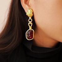 1 Pair Vintage Style French Style Irregular Tassel Pleated Inlay Copper Resin Zircon Gold Plated Drop Earrings main image 1
