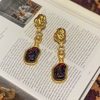 1 Pair Vintage Style French Style Irregular Tassel Pleated Inlay Copper Resin Zircon Gold Plated Drop Earrings main image 3