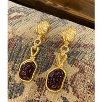 1 Pair Vintage Style French Style Irregular Tassel Pleated Inlay Copper Resin Zircon Gold Plated Drop Earrings main image 4