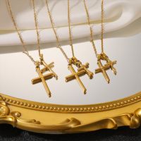Rostfreier Stahl Elegant Vintage-Stil Kreuzen Überzug Inlay Halskette Mit Anhänger main image 3