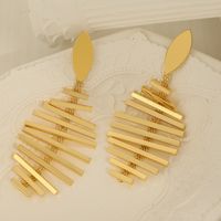 1 Pair Elegant Leaves Layered Braid Copper 18K Gold Plated Drop Earrings main image 1