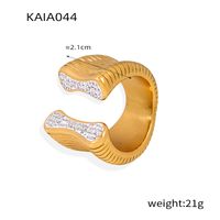 Titanium Steel 18K Gold Plated Hip-Hop Unforgettable Layered Inlay Artificial Diamond Open Rings main image 2