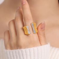Titanium Steel 18K Gold Plated Hip-Hop Unforgettable Layered Inlay Artificial Diamond Open Rings sku image 1