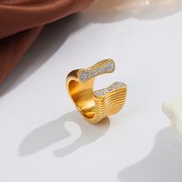 Titanium Steel 18K Gold Plated Hip-Hop Unforgettable Layered Inlay Artificial Diamond Open Rings main image 6