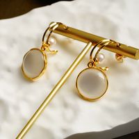 1 Pair Casual Elegant Round Opal Copper Pearl 18K Gold Plated Ear Studs main image 3