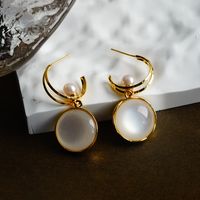 1 Pair Casual Elegant Round Opal Copper Pearl 18K Gold Plated Ear Studs main image 5
