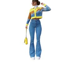 امرأة اليومي غير رسمي شريط مكتمل الطول مغسول سروال واسع جينز main image 4