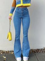 Women's Daily Casual Stripe Full Length Washed Flared Pants Jeans main image 2