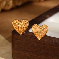 1 Pair Vintage Style Simple Style Heart Shape Plating Sterling Silver 18K Gold Plated White Gold Plated Ear Studs main image 4