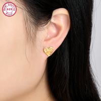 1 Pair Vintage Style Simple Style Heart Shape Plating Sterling Silver 18K Gold Plated White Gold Plated Ear Studs main image 5