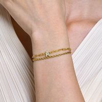 201 Stainless Steel 18K Gold Plated IG Style Inlay Letter Zircon Bracelets main image 6