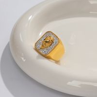Acero Titanio Chapados en oro de 18k Estilo Vintage Animal León Embutido Tallado Diamantes De Imitación Anillos main image 8
