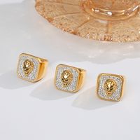 Acero Titanio Chapados en oro de 18k Estilo Vintage Animal León Embutido Tallado Diamantes De Imitación Anillos main image 5