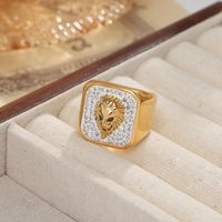 Acero Titanio Chapados en oro de 18k Estilo Vintage Animal León Embutido Tallado Diamantes De Imitación Anillos main image 7