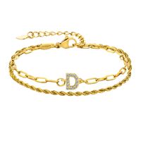 201 Stainless Steel 18K Gold Plated IG Style Inlay Letter Zircon Bracelets sku image 4