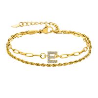 201 Stainless Steel 18K Gold Plated IG Style Inlay Letter Zircon Bracelets sku image 4