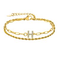 201 Stainless Steel 18K Gold Plated IG Style Inlay Letter Zircon Bracelets sku image 8